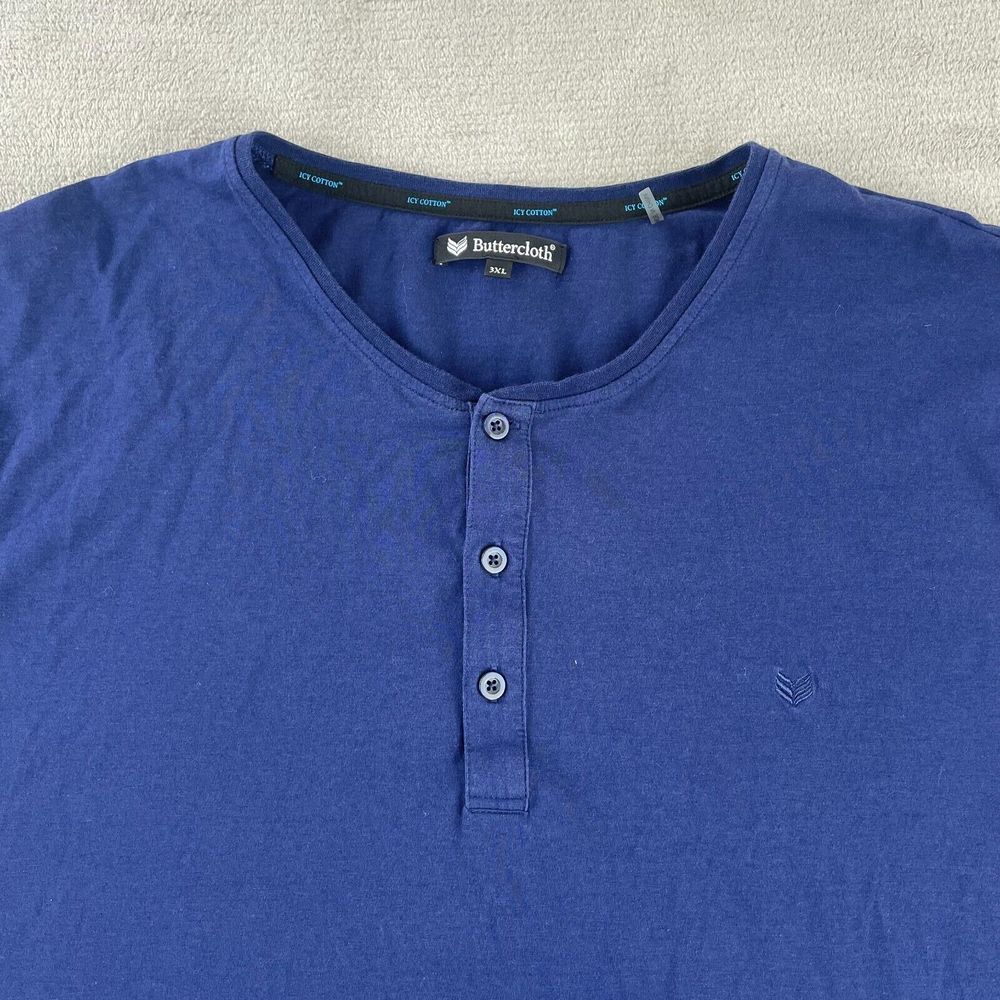 ButterCloth‎ Henley Shirt Men 3XL Blue Icy Cotton Stretch Short Sleeve Logo NWOT